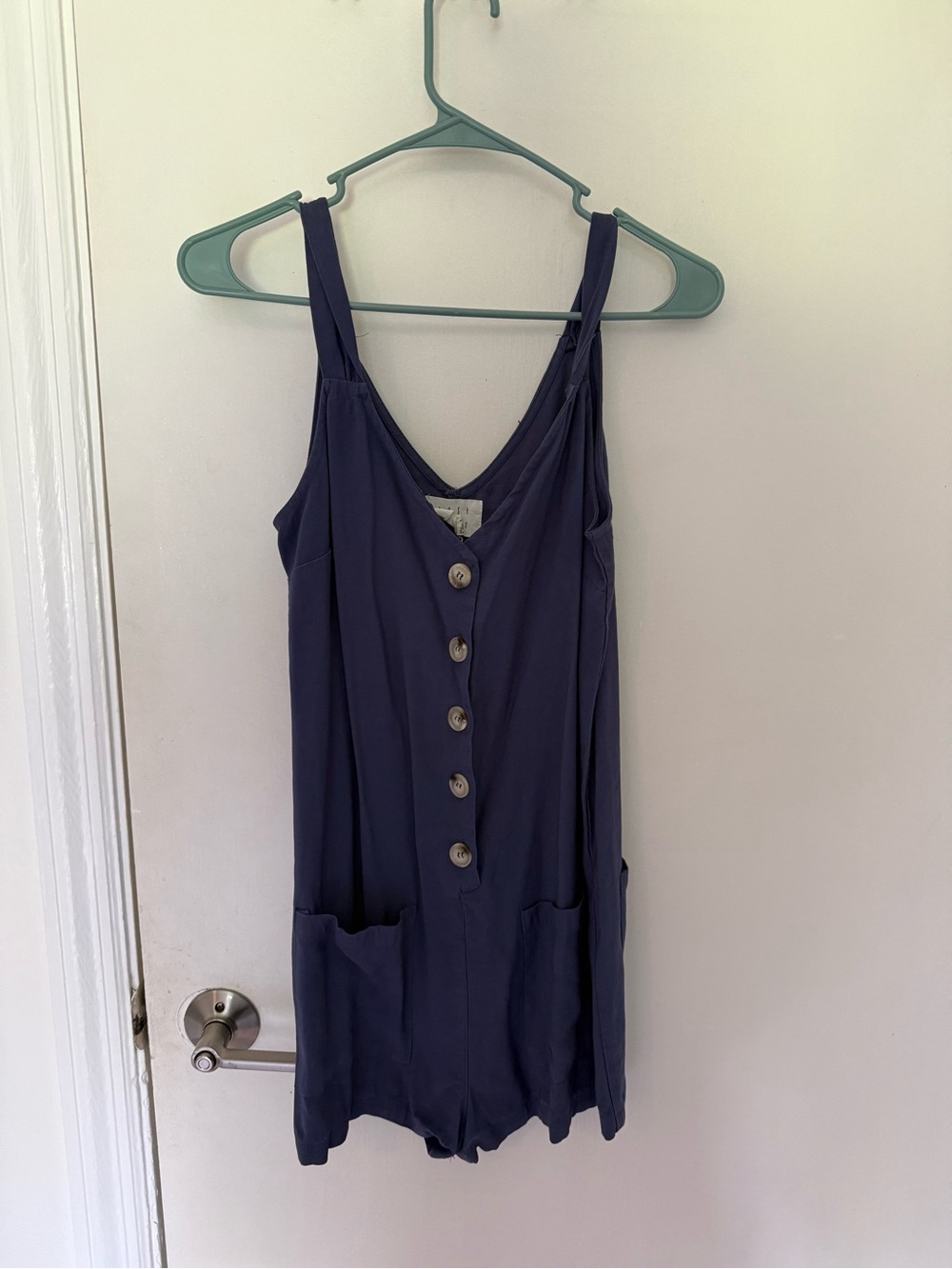 Lost + Wander Navy Button-Front Tank Romper
